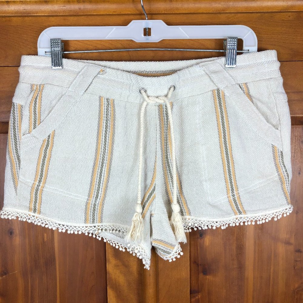 Altar'd State Striped Beachy Pom Pom Trim Shorts Y2K Festival Cottagecore